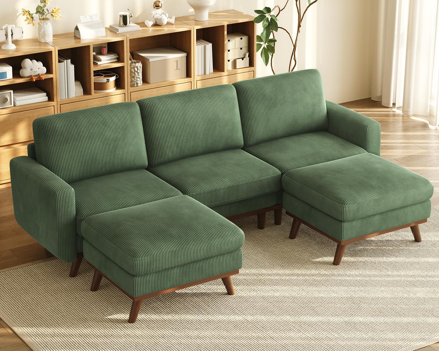 Vesgantti 68" Loveseat Sofa - Green, Comfy Corduroy with Spring Cushion, Solid Wood Frame, Modern Deep Seat, Bedroom & Living Room, Office Couch