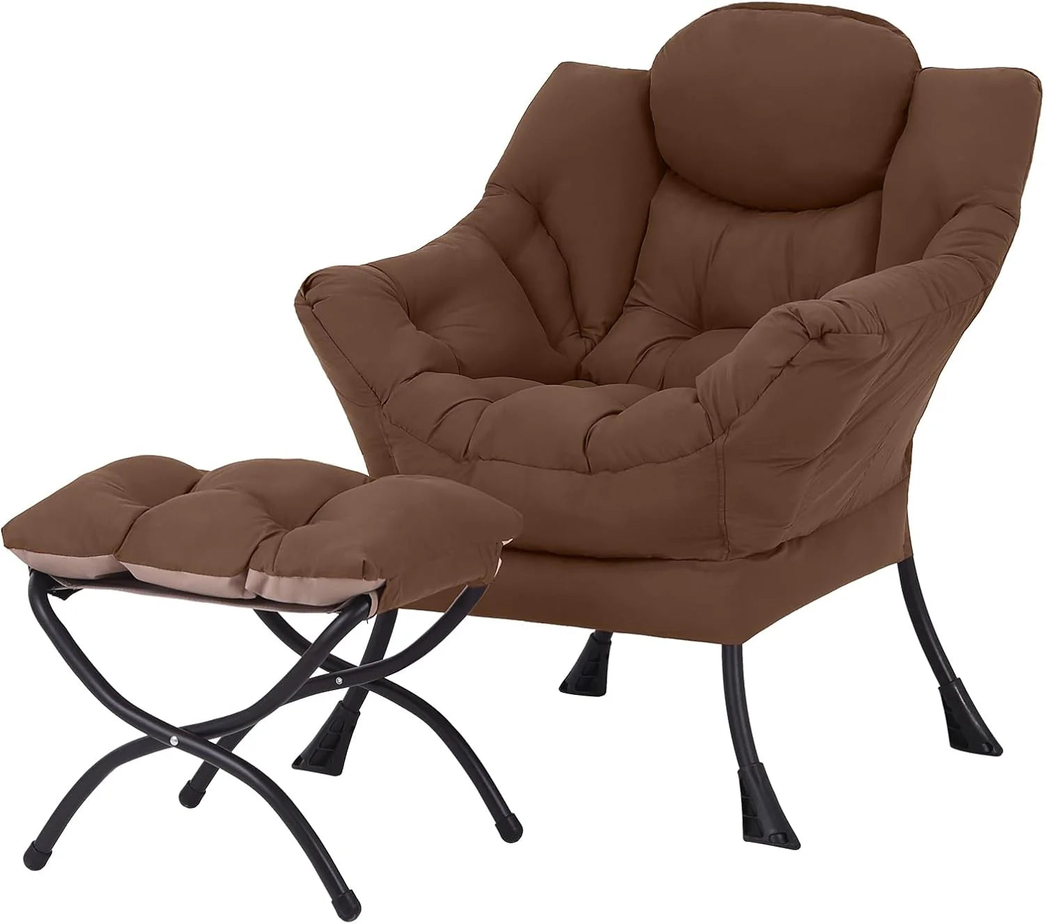 Welnow Lazy Chair with Ottoman, Modern Accent Chair with Armrests and a Side Pocket, Leisure Sofa Armchair, Reading Armchair with Footrest for Small Space, Dark Grey