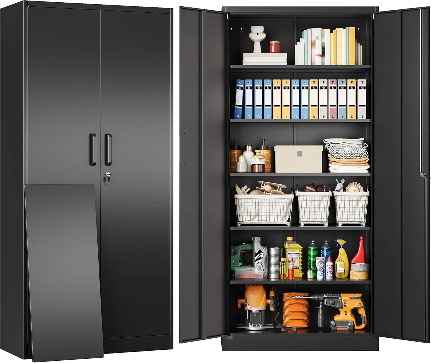 SISESOL Wide & Deep Metal Storage Cabinet with 2 Doors and 6 Shelves,72x36x18