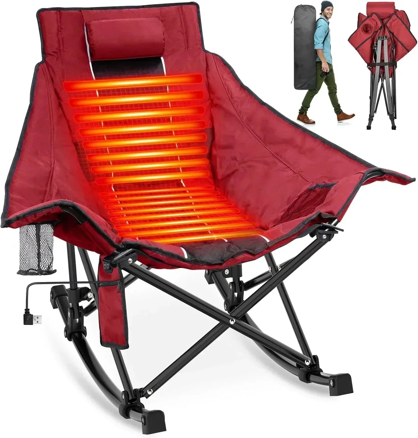 Heated Camping Chair Extra Large Heated Chair Outdoor Sports Chair with 3 Heat Levels on Back