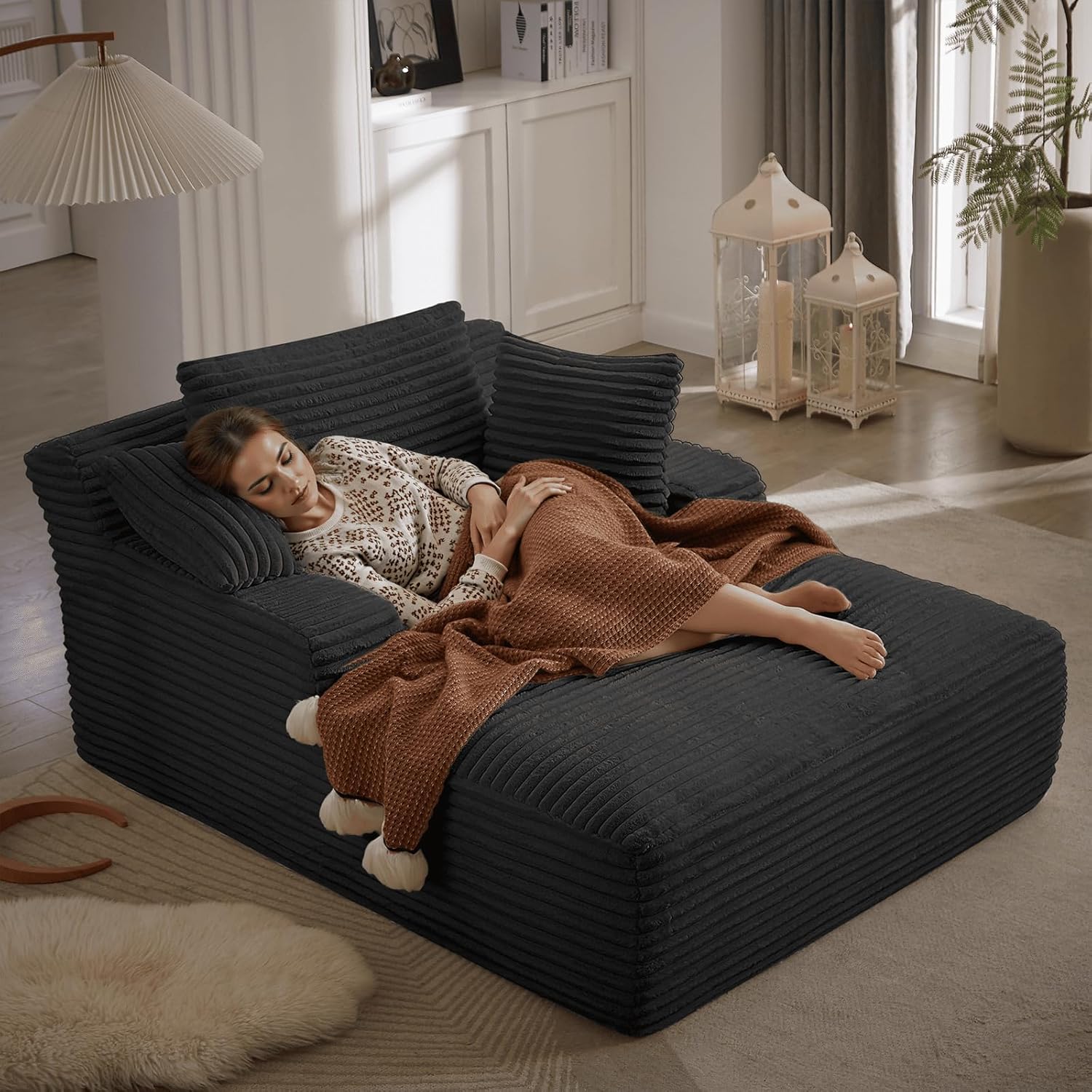 ivoros 50 Inch Chaise Lounge Chair Indoor Oversized Corduroy Upholstered Boneless Sofa Bed