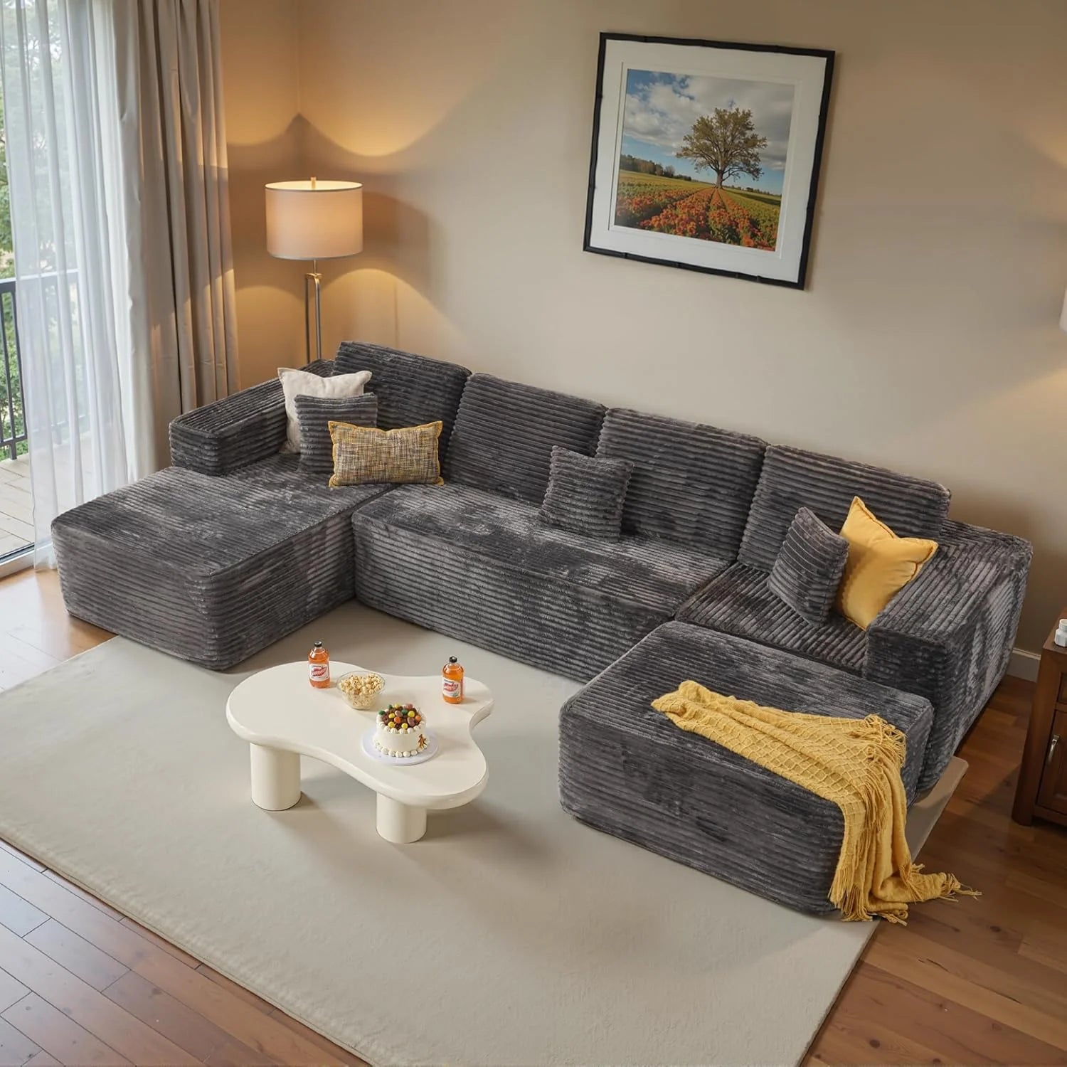 Ovios 104" Cloud Section Sofa L-shaped lounge chair, modern modular sofa