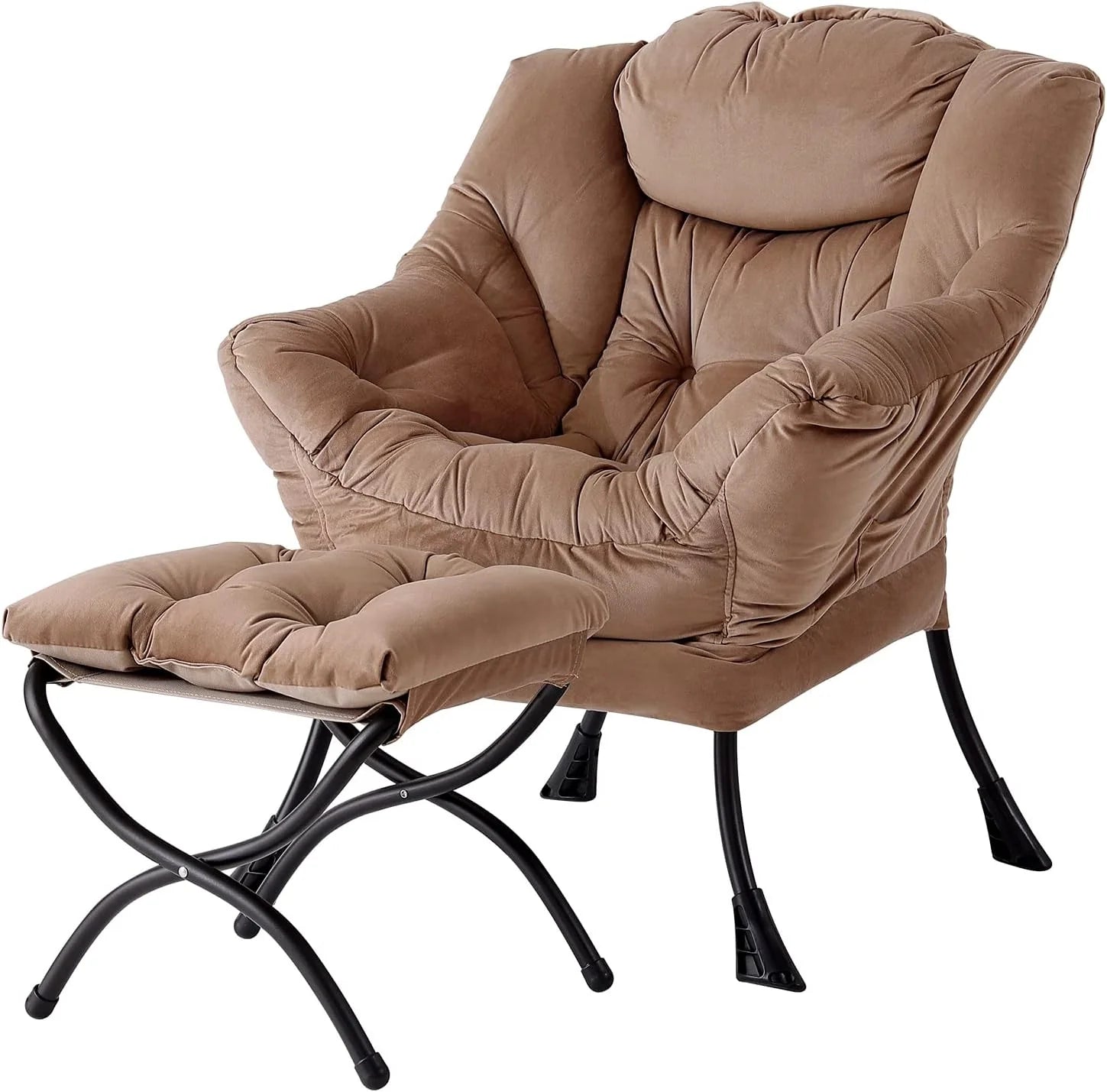 Welnow Lazy Chair with Ottoman, Modern Accent Chair with Armrests and a Side Pocket, Leisure Sofa Armchair, Reading Armchair with Footrest for Small Space, Dark Grey