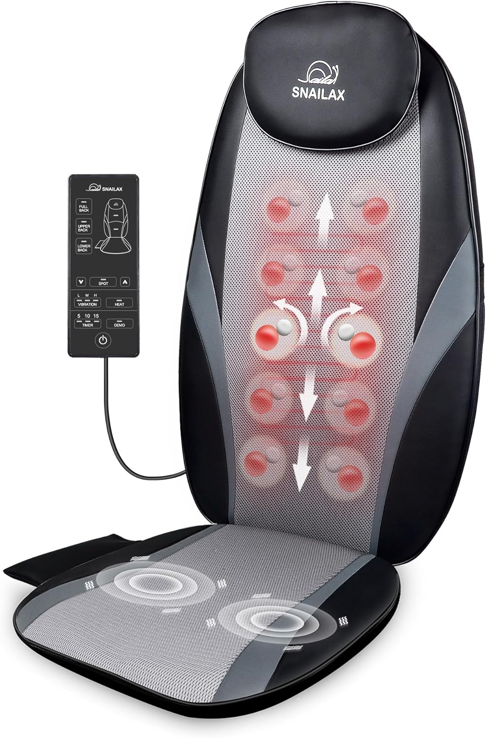 Snailax Shiatsu Massage Cushion with Heat Massage Chair Pad Kneading Back Massager for Home