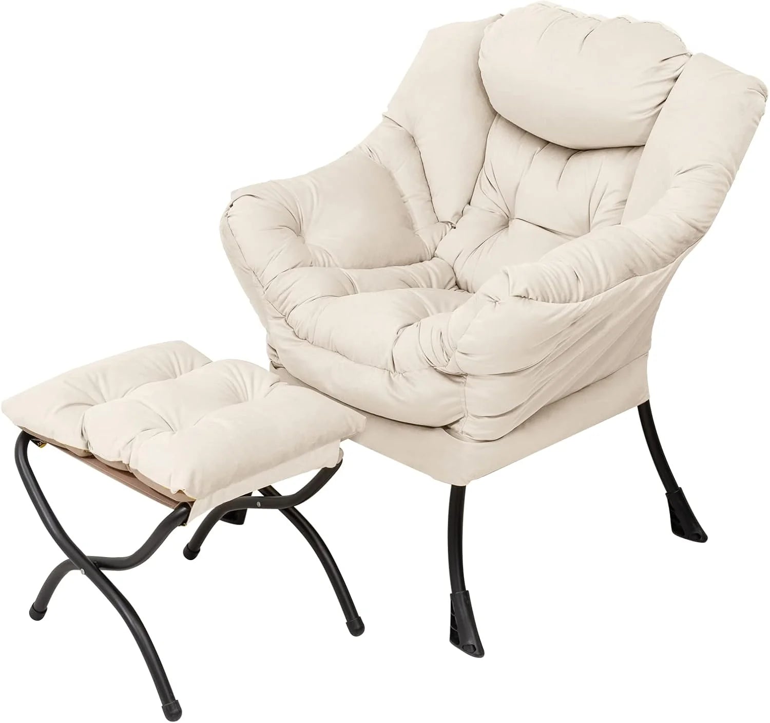 Welnow Lazy Chair with Ottoman, Modern Accent Chair with Armrests and a Side Pocket, Leisure Sofa Armchair, Reading Armchair with Footrest for Small Space, Dark Grey
