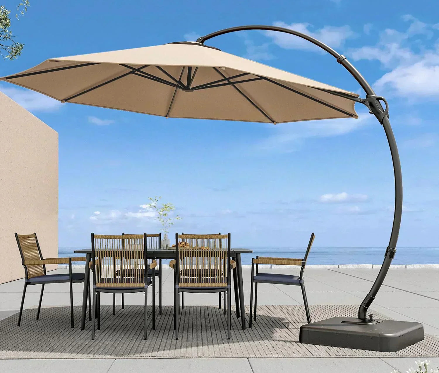 LAUSAINT HOME Outdoor Patio Umbrella with Base included 11 FT Deluxe Curvy Cantilever Umbrella
