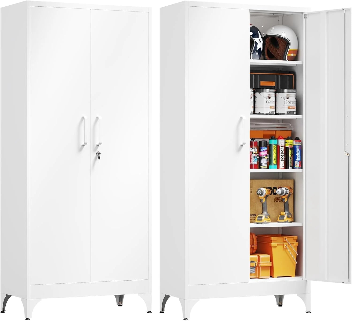 Yizosh Metal Garage Storage Cabinet with 2 Doors and 5 Adjustable Shelves