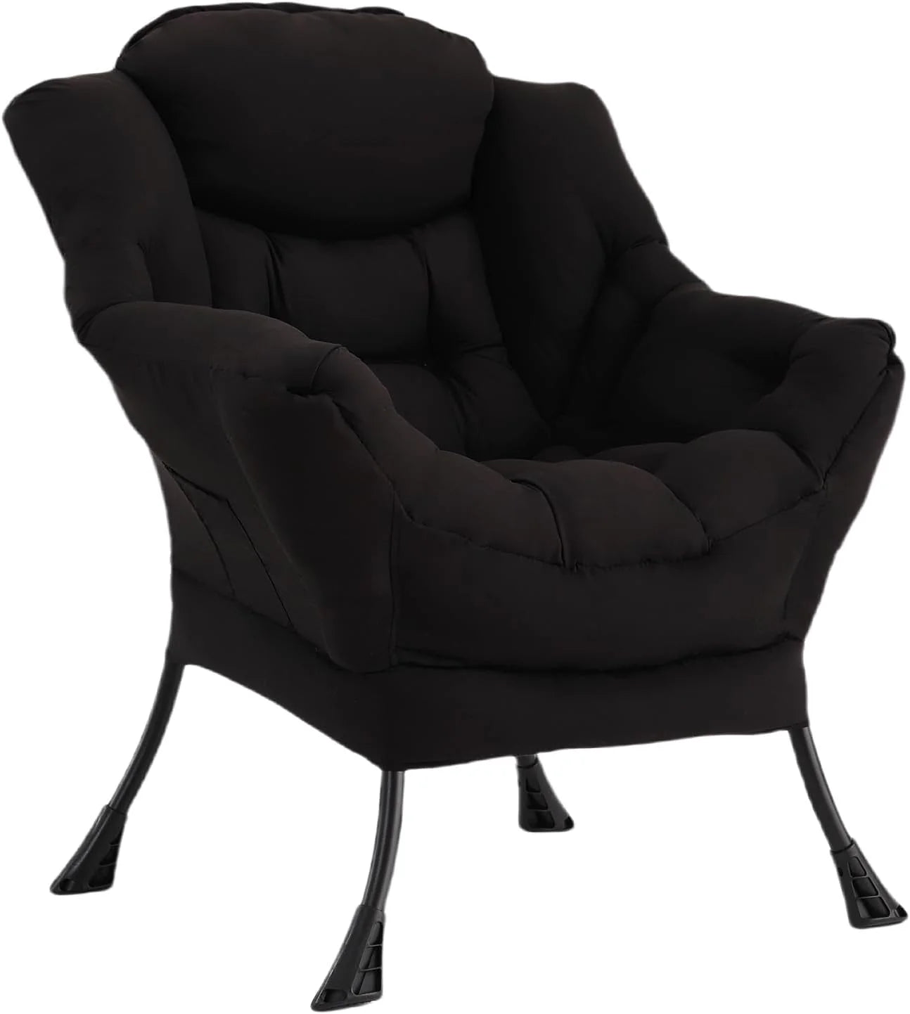 Welnow Lazy Chair with Ottoman, Modern Accent Chair with Armrests and a Side Pocket, Leisure Sofa Armchair, Reading Armchair with Footrest for Small Space, Dark Grey