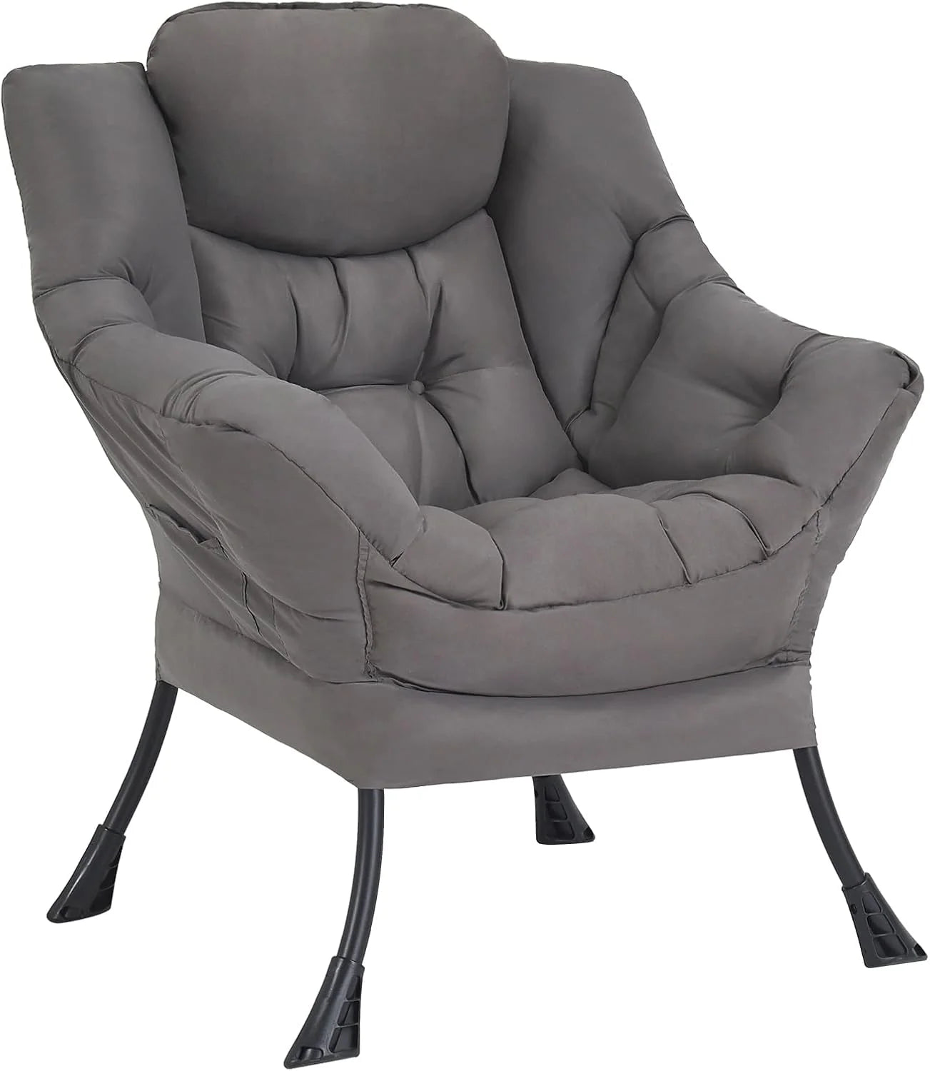 Welnow Lazy Chair with Ottoman, Modern Accent Chair with Armrests and a Side Pocket, Leisure Sofa Armchair, Reading Armchair with Footrest for Small Space, Dark Grey