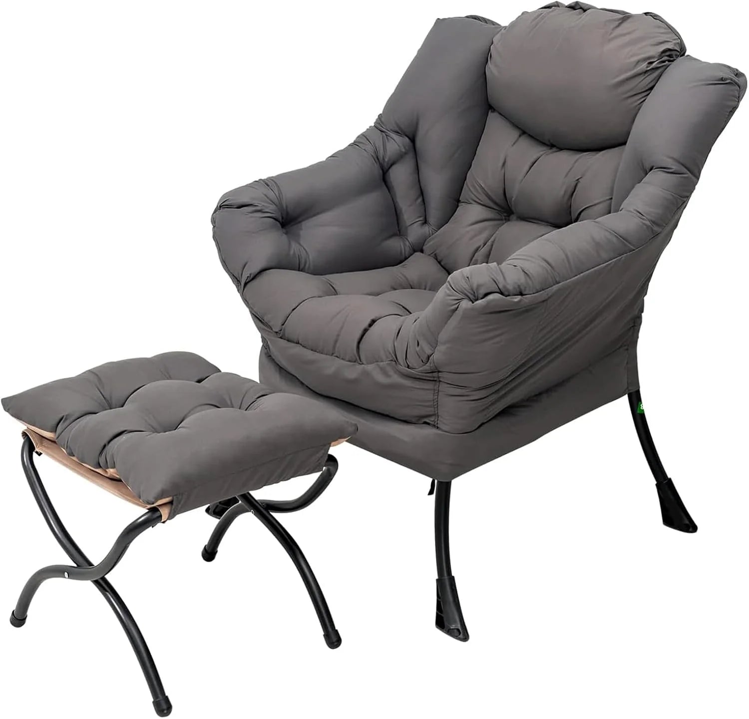 Welnow Lazy Chair with Ottoman, Modern Accent Chair with Armrests and a Side Pocket, Leisure Sofa Armchair, Reading Armchair with Footrest for Small Space, Dark Grey