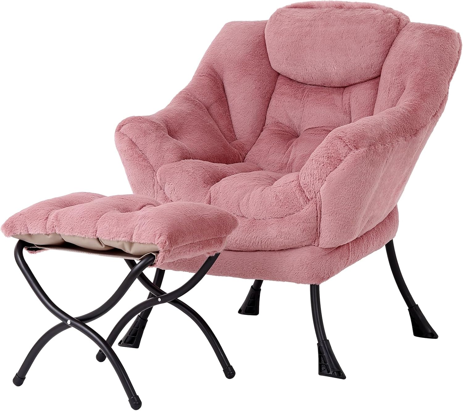 Welnow Lazy Chair with Ottoman, Modern Accent Chair with Armrests and a Side Pocket, Leisure Sofa Armchair, Reading Armchair with Footrest for Small Space, Dark Grey