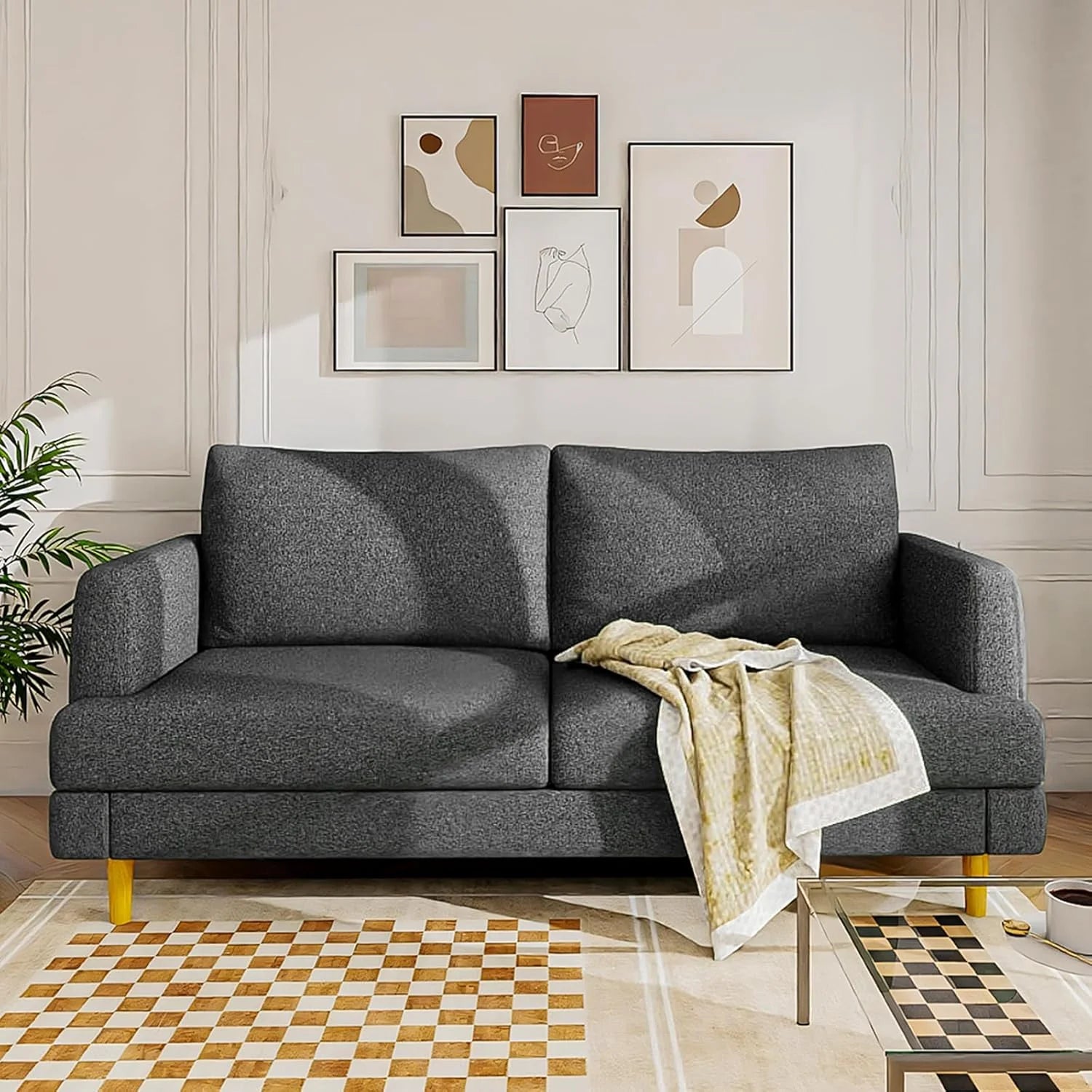 Loveseat Sofa Couch for Living Room with USB Type C Ports 70" Small Dark Gray Upholstered Couches