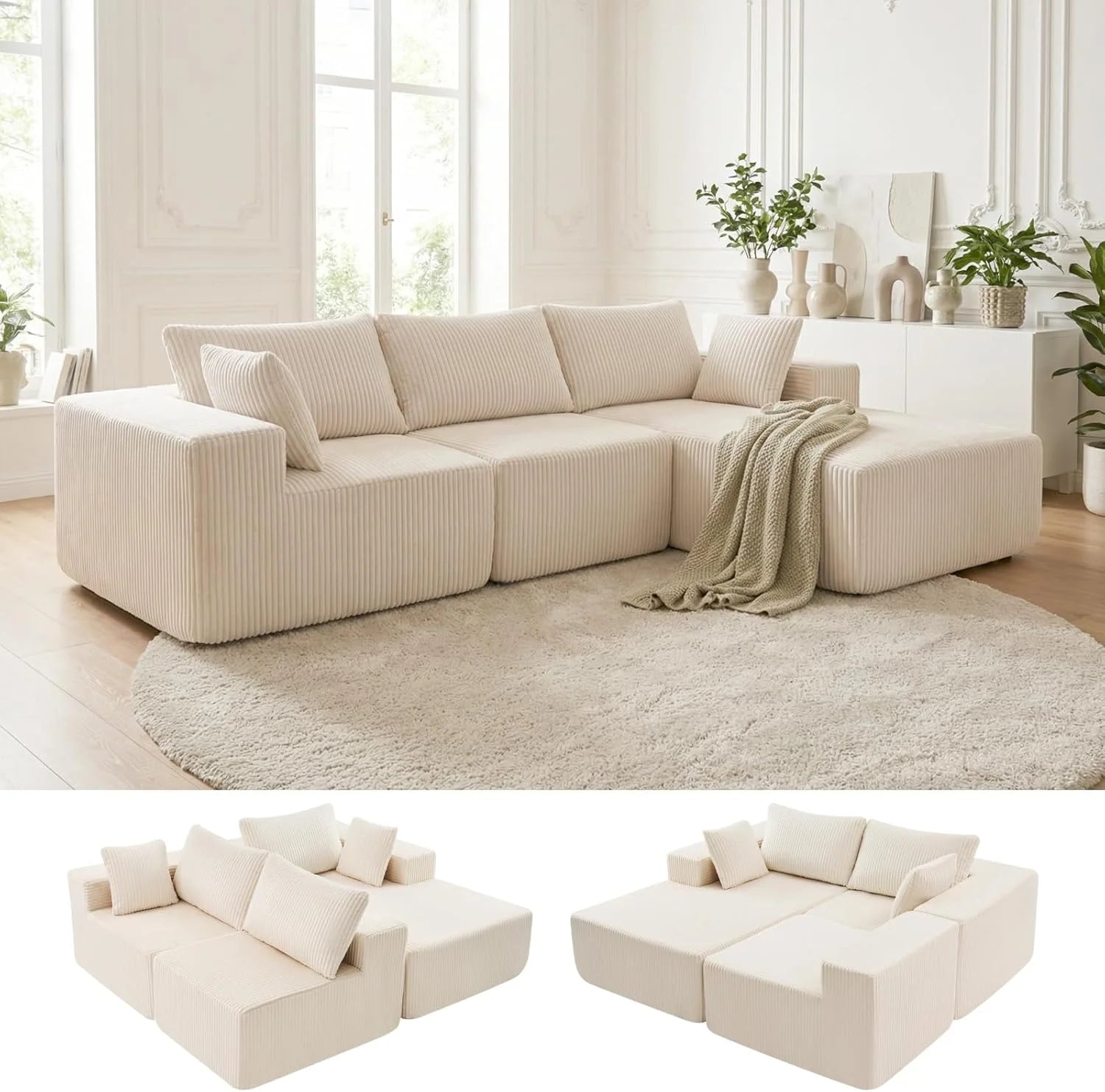 DUMOS 108" Boneless Couch, Cloud Sectional Couch with L-Shape Chaise, Modular Sectional Sofa with Deep Seat, Upholstered Couch for Living Room Bedroom, No Assembly Required (Grey, Left Facing Chaise)